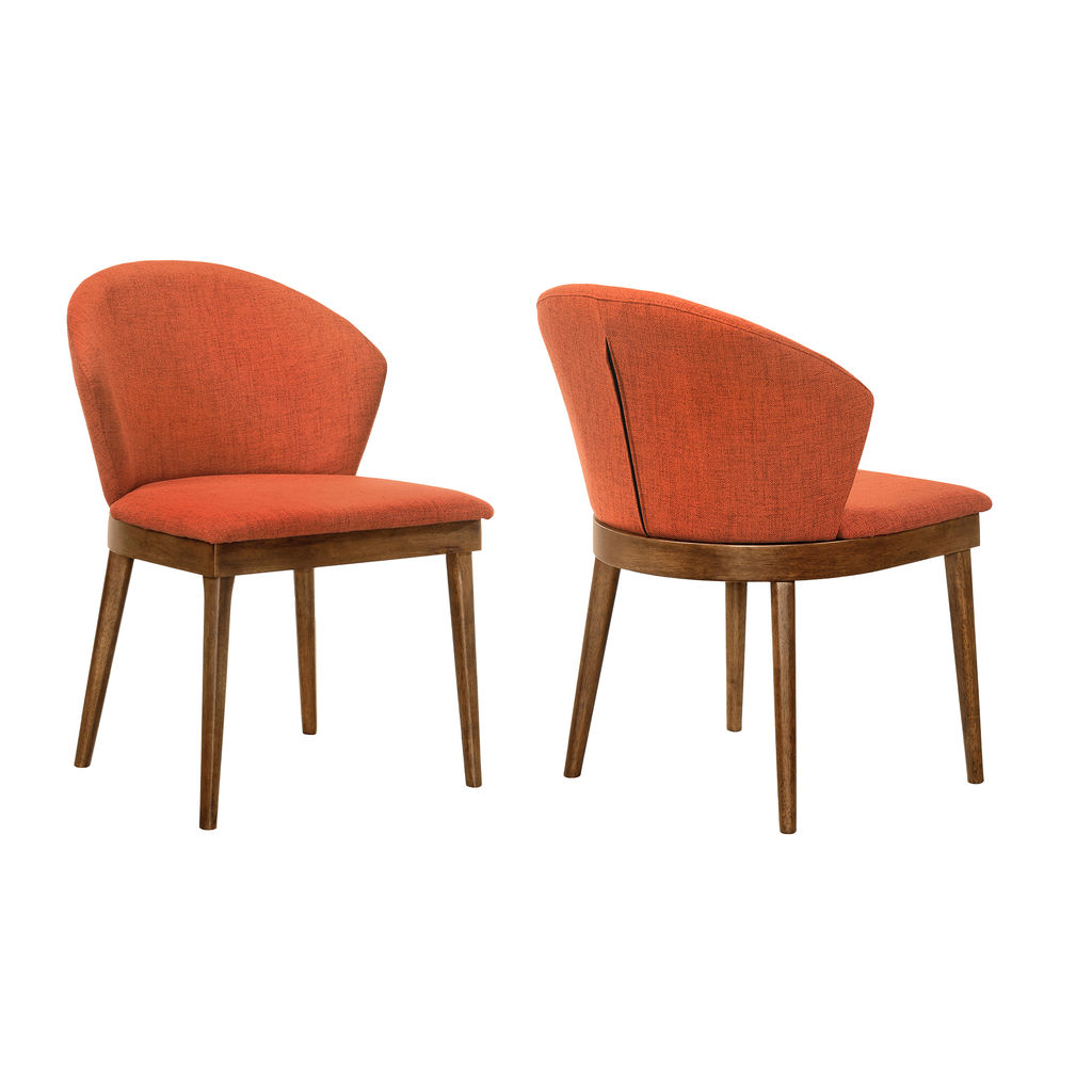 Juno Orange Fabric And Walnut Wood Dining Side Chairs - Set Of 2