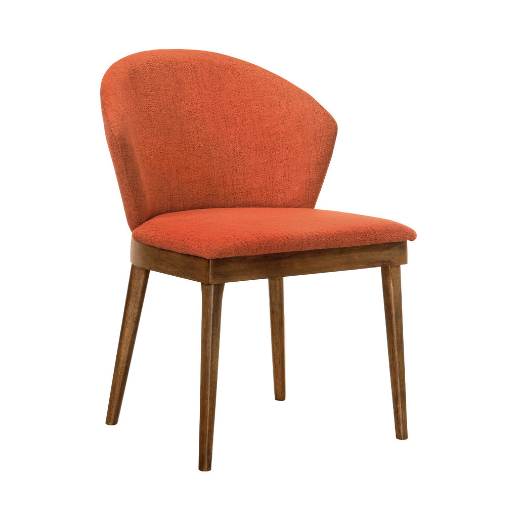 Juno Orange Fabric And Walnut Wood Dining Side Chairs - Set Of 2