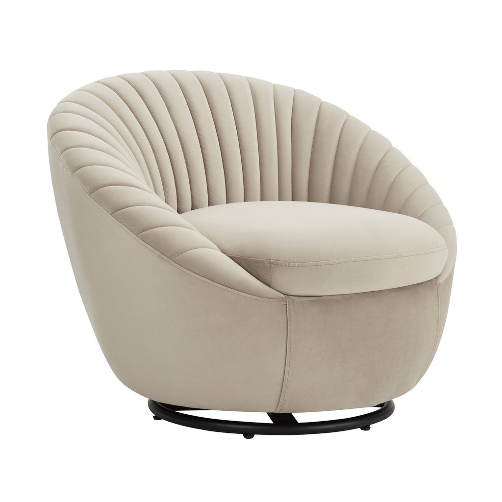 Preview image for Bella Biege Velvet Swivel Accent Chair With Black Base