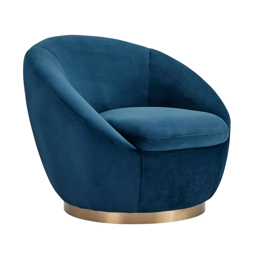 Preview image for Yves Navy Velvet Swivel Accent Chair With Gold Base