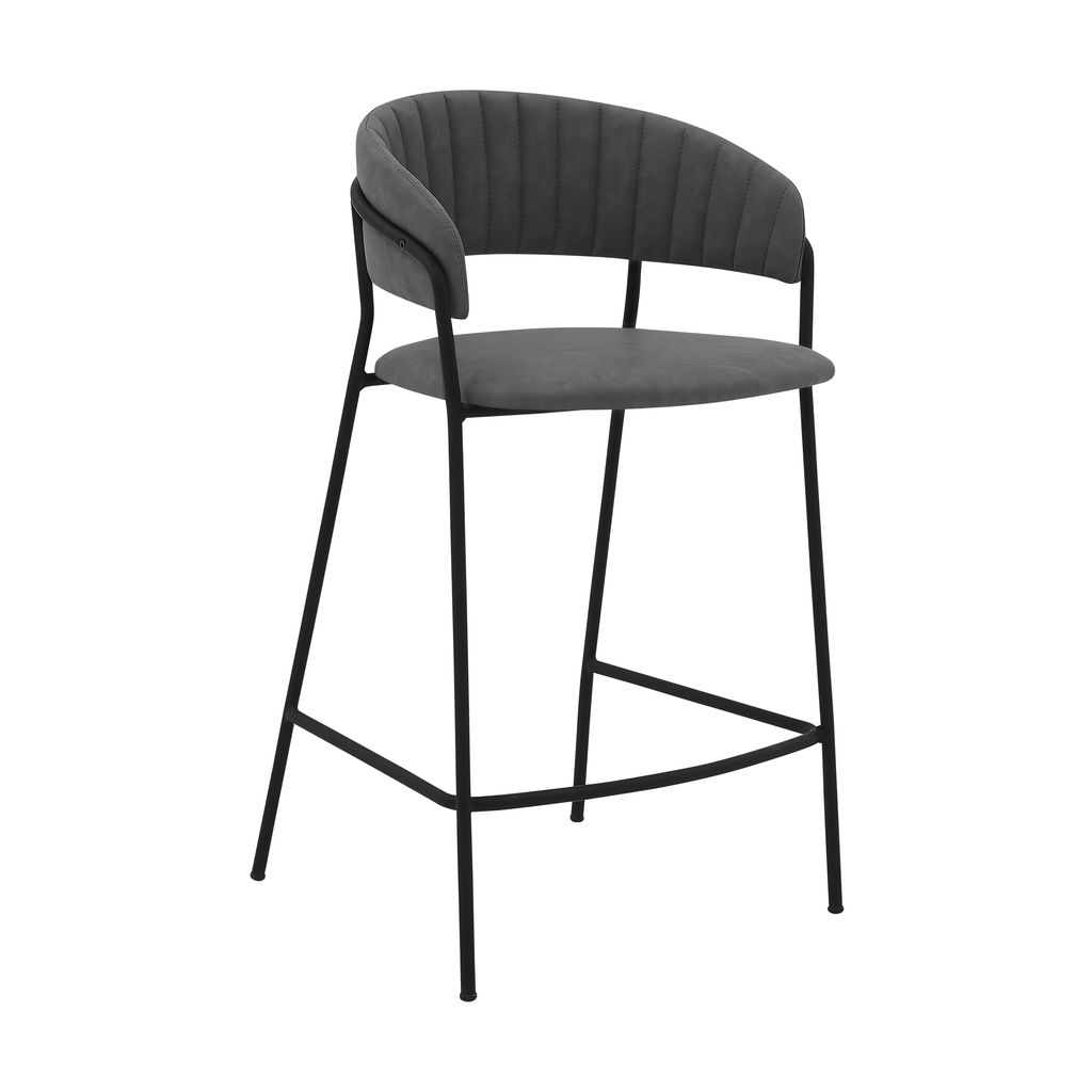 Preview image for Nara 26" Gray Faux Leather And Metal Counter Height Bar Stool, Black Full Matte Powder Coated
