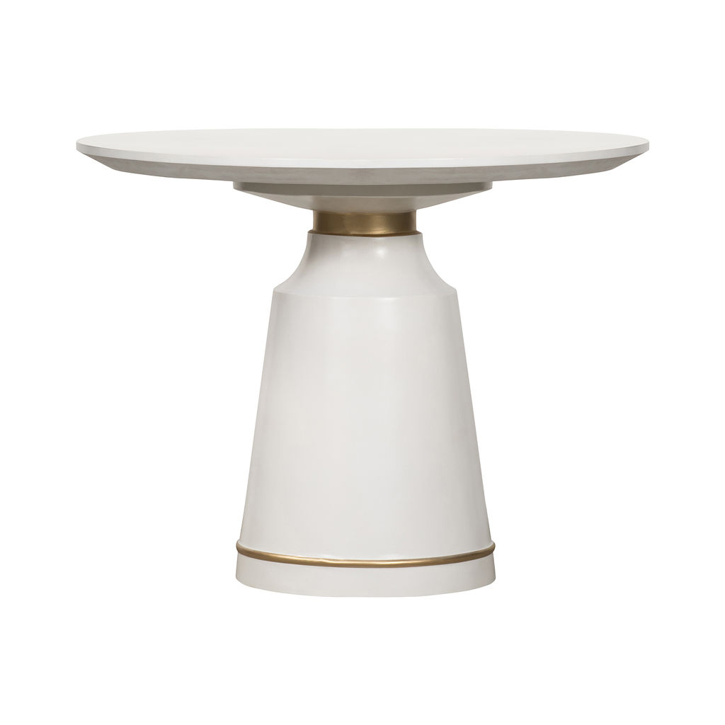 Pinni White Concrete Round Dining Table With Bronze Painted Accent