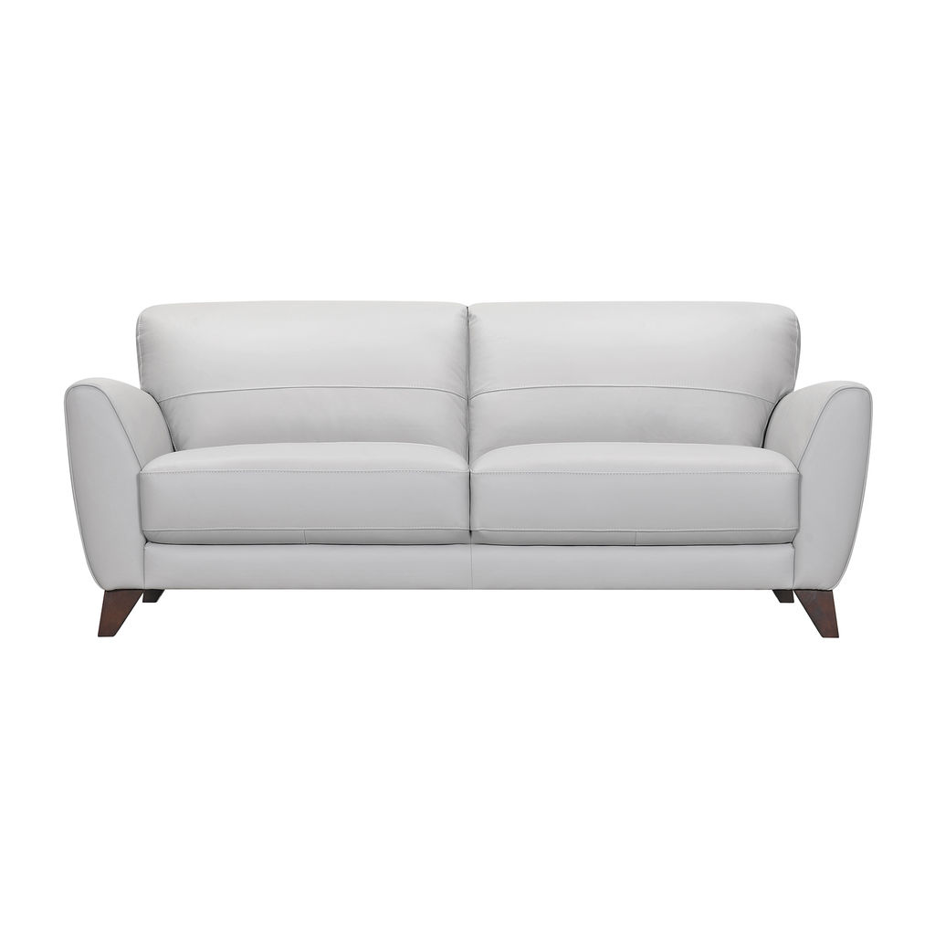 Preview image for Jedd Contemporary Sofa In Genuine Dove Gray Leather With Brown Wood Legs
