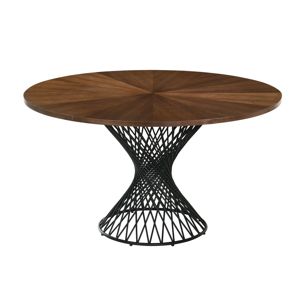 Preview image for 54" Round Walnut Wood And Metal Pedestal Dining Table