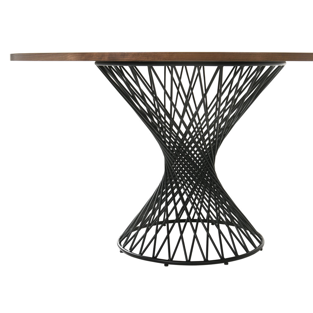 54" Round Walnut Wood And Metal Pedestal Dining Table