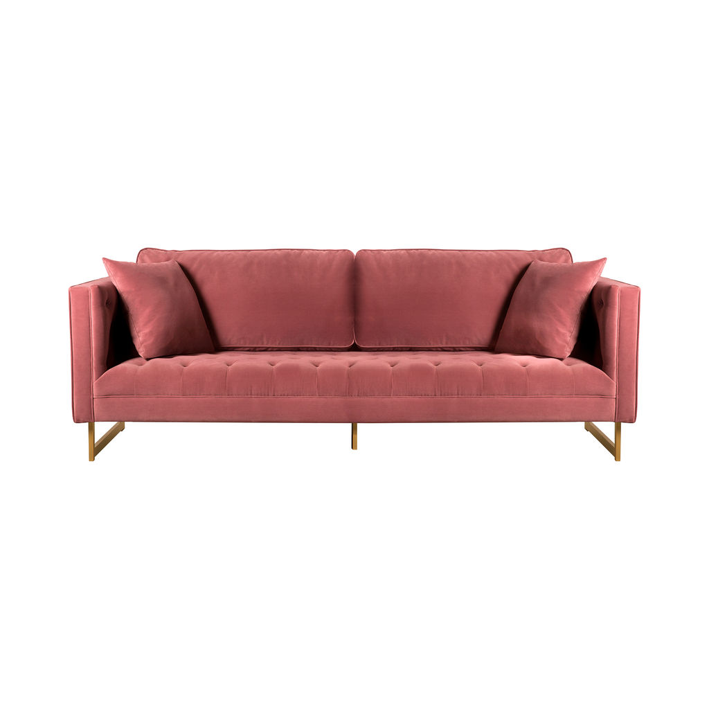 Preview image for Living Room Sofa, Pink Velvet with Brass Legs