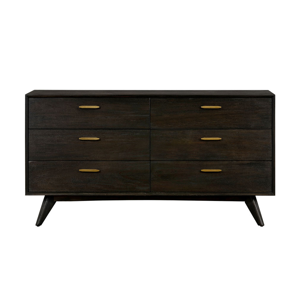 Baly Acacia Mid-Century 6 Drawer Dresser, Brushed Brown-Gray