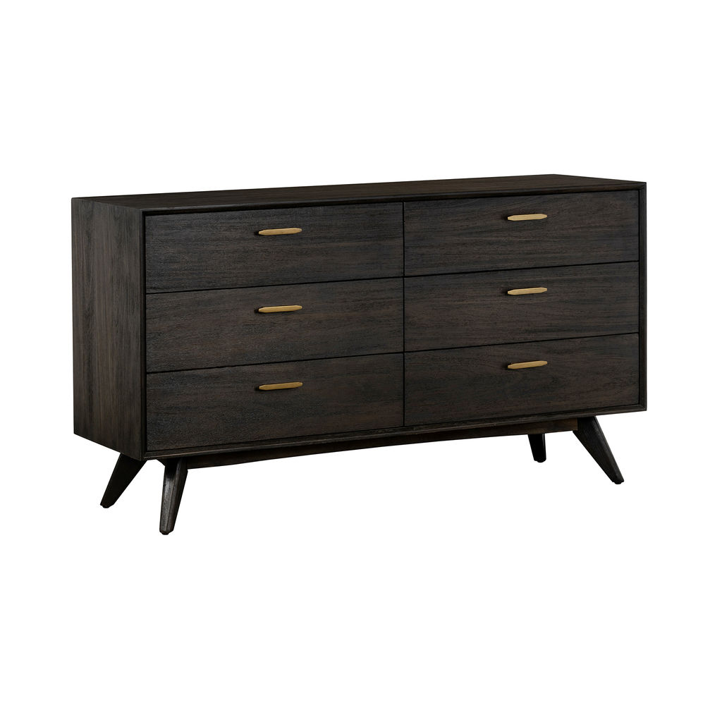 Baly Acacia Mid-Century 6 Drawer Dresser, Brushed Brown-Gray