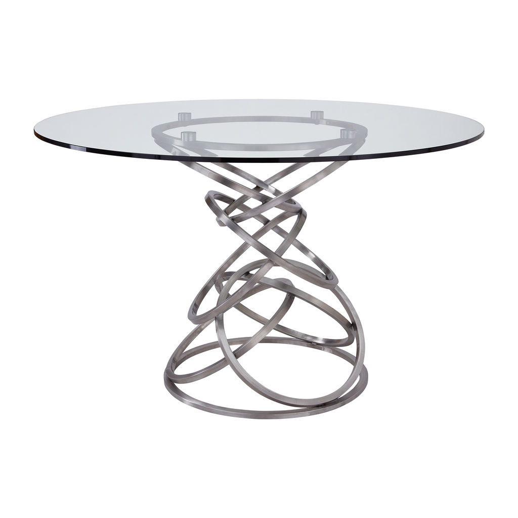 Preview image for Wendy Contemporary Dining Table In Brushed Stainless Steel Finish And Clear Glass Top