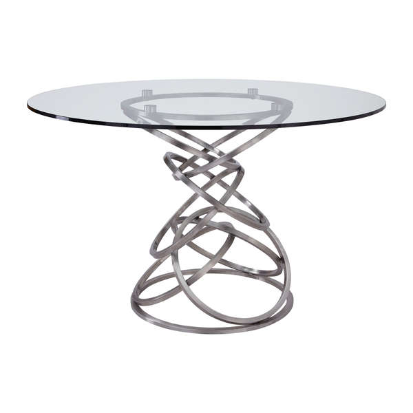 Wendy Contemporary Dining Table In Brushed Stainless Steel Finish And Clear Glass Top