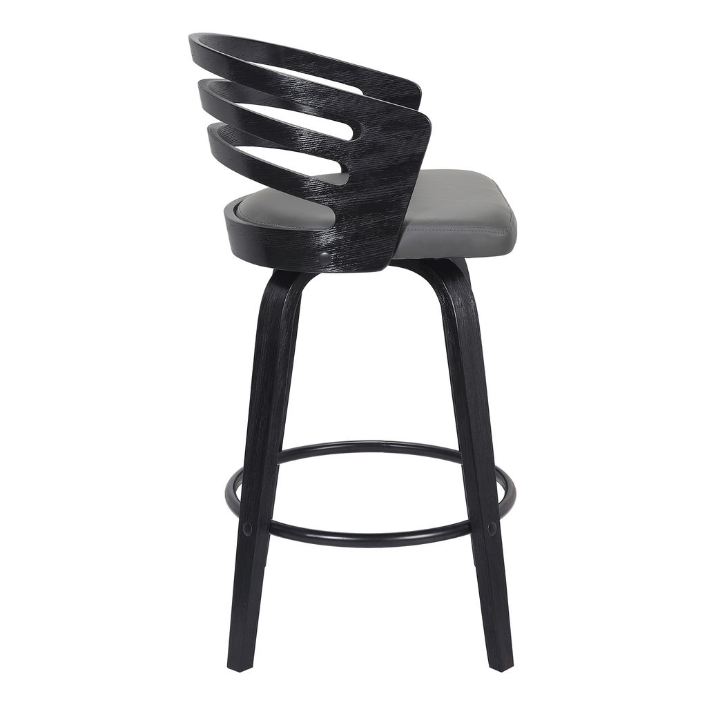 Jayden 30" Bar Height Swivel Grey Faux Leather And Black Wood Bar Stool