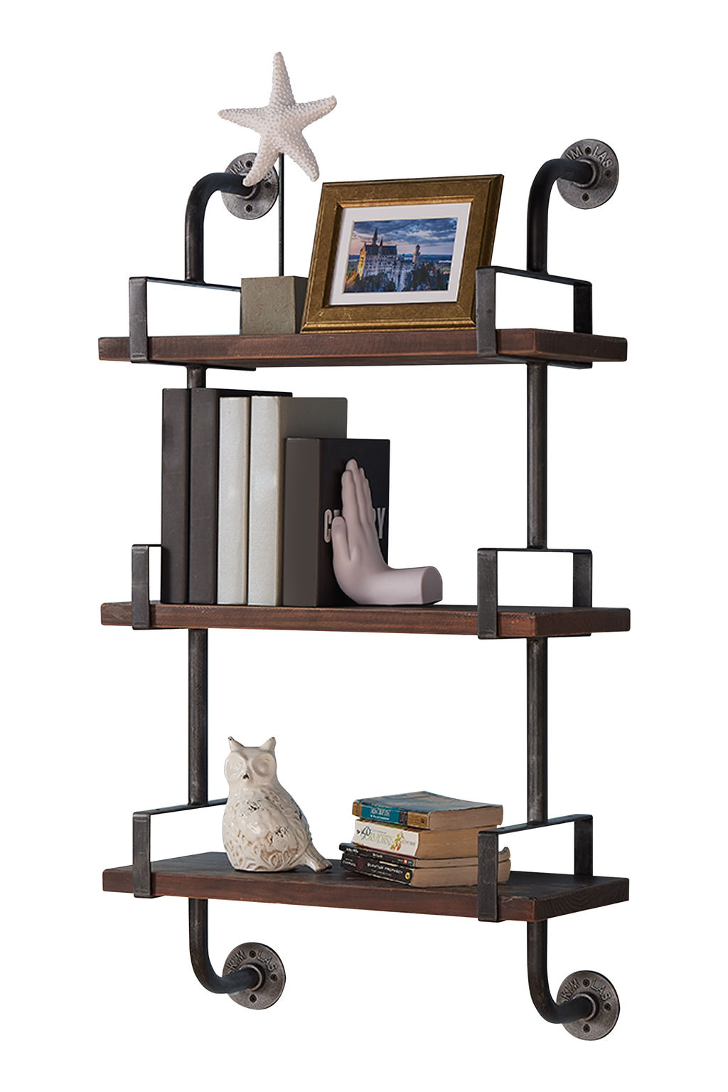 Preview image for 40" Booker Industrial Pine Wood Floating Wall Shelf In Gray And Walnut Finish