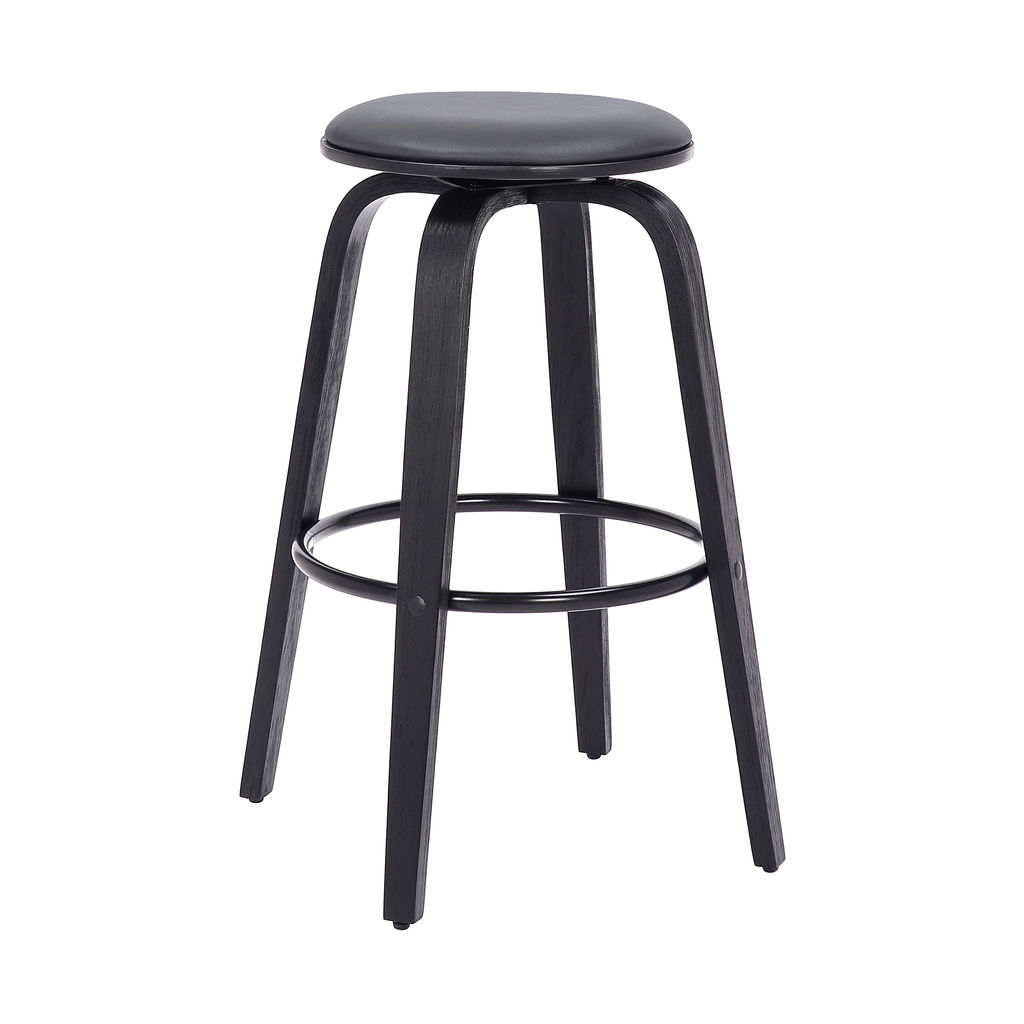 Preview image for Bar Stool, Backless Swivel Grey Faux Leather And Black Wood Mid-Century Modern Bar Stool
