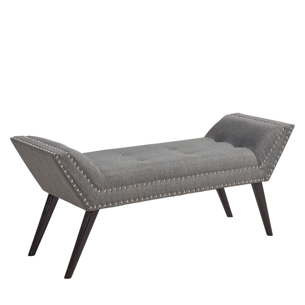 Preview image for Porter Ottoman Bench In Charcoal Fabric With Nailhead Trim And Espresso Wood Legs