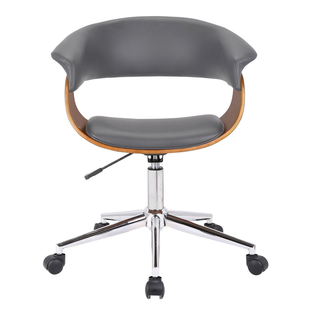 Bellevue Mid-Century Office Chair In Chrome Finish With Gray Faux Leather And Walnut Veneer