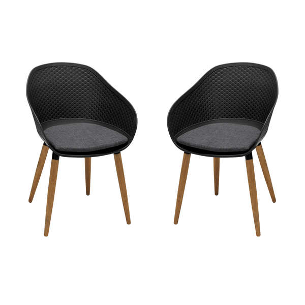 Ipanema Outdoor Dining Chair With Teak Legs And Dark Grey Olefin - Set Of 2