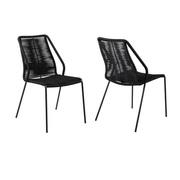 Clip Indoor Outdoor Stackable Steel Dining Chair With Black Rope - Set Of 2
