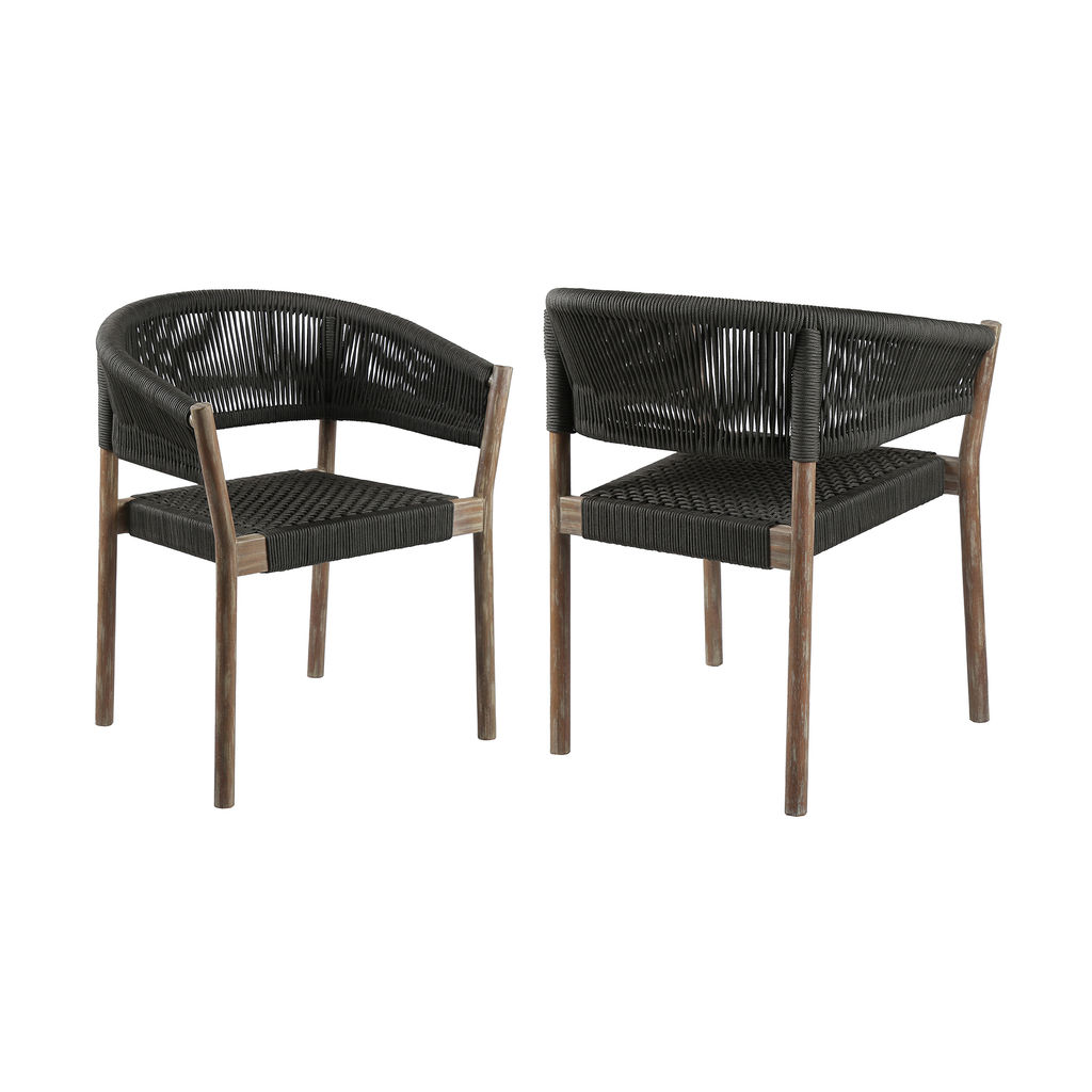 Preview image for Doris Indoor Outdoor Dining Chair In Light Eucalyptus Wood With Charcoal Rope - Set Of 2
