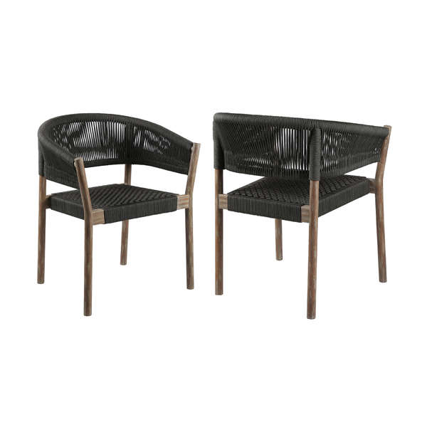 Doris Indoor Outdoor Dining Chair In Light Eucalyptus Wood With Charcoal Rope - Set Of 2