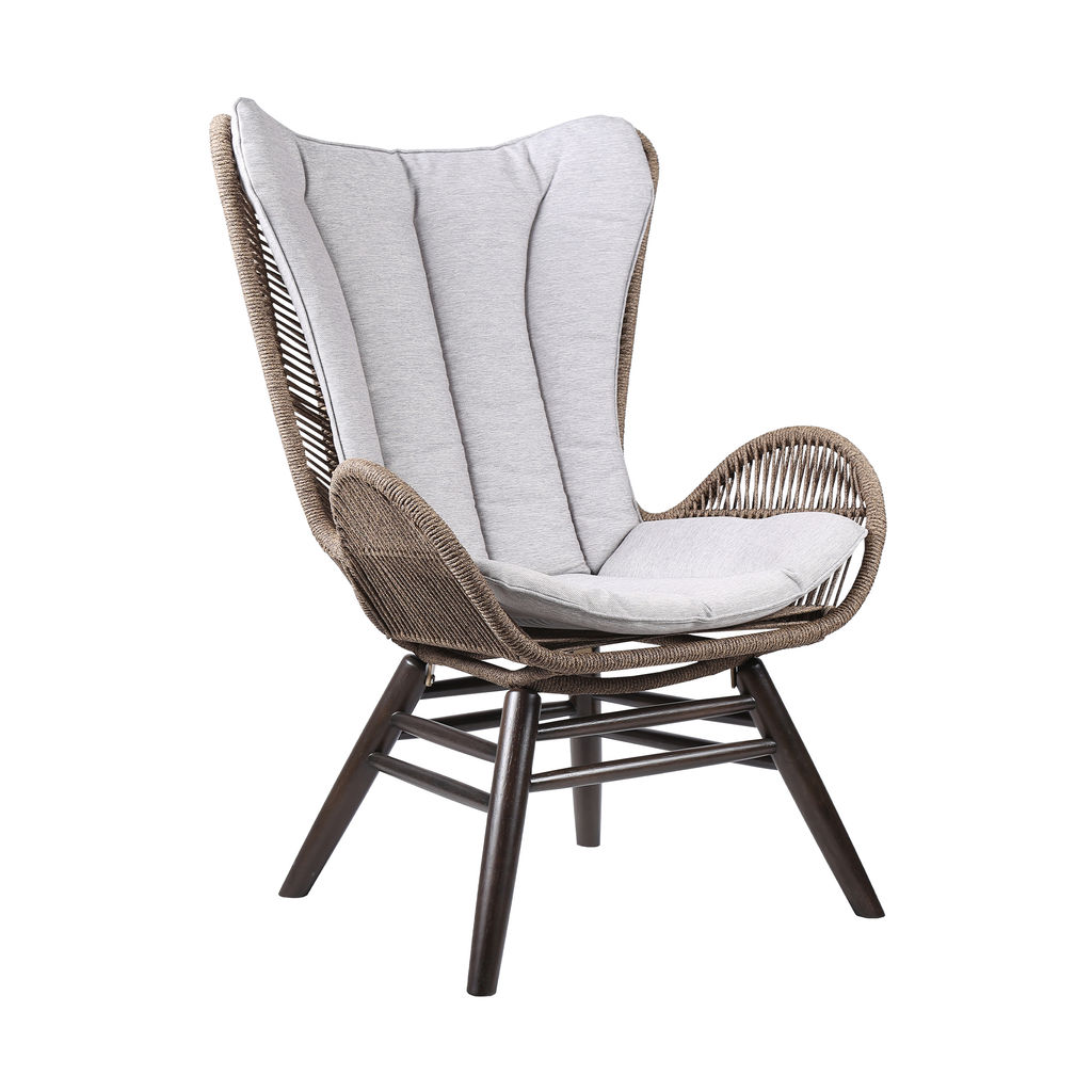 Preview image for King Indoor Outdoor Lounge Chair In Dark Eucalyptus Wood With Truffle Rope And Grey Cushion