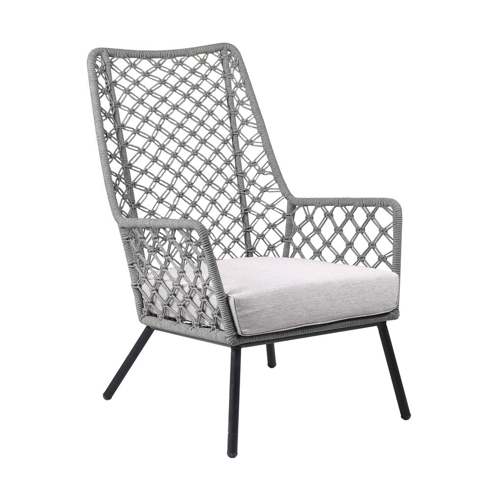 Preview image for Marco Indoor Outdoor Steel Lounge Chair With Grey Rope And Grey Cushion