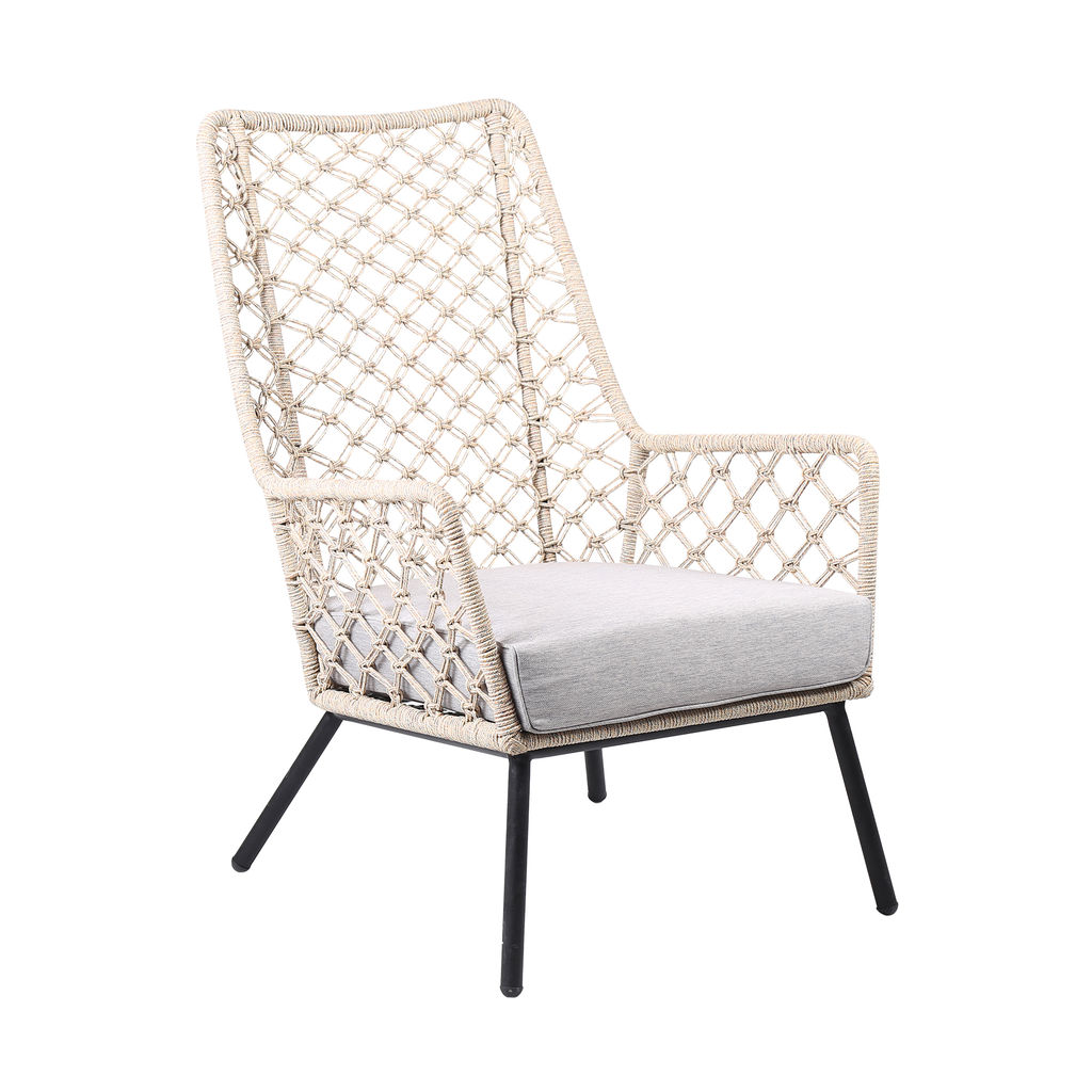 Preview image for Marco Indoor Outdoor Steel Lounge Chair With Natural Springs Rope And Grey Cushion