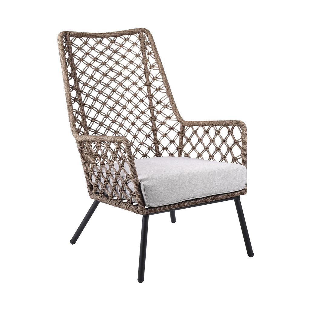 Preview image for Marco Indoor Outdoor Steel Lounge Chair With Truffle Rope And Grey Cushion