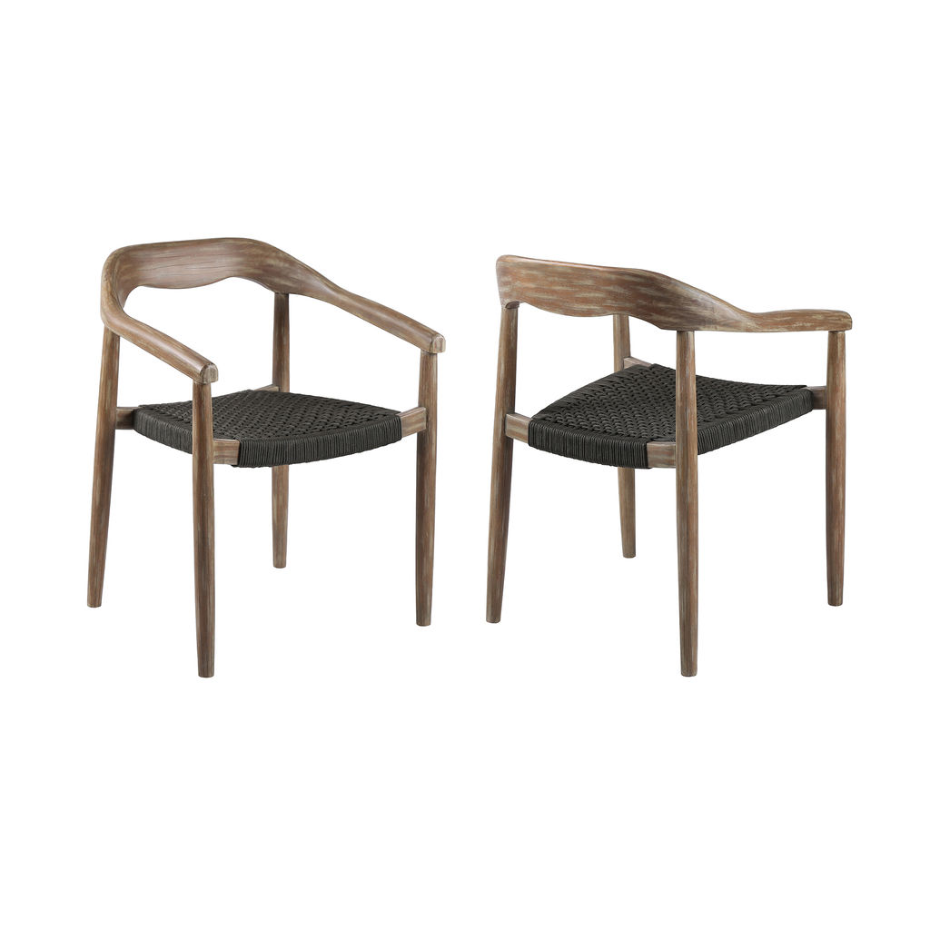 Preview image for Santo Indoor Outdoor Stackable Dining Chair In Eucalyptus Wood With Charcoal Rope - Set Of 2