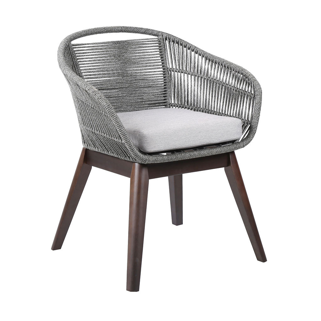 Preview image for Tutti Frutti Indoor Outdoor Dining Chair In Dark Eucalyptus Wood With Latte Rope And Grey Cushions