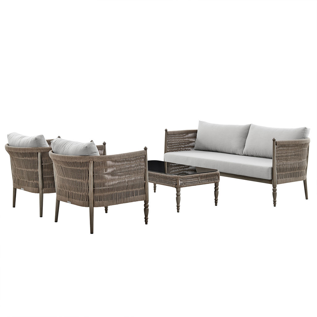 Safari 4 Piece Outdoor Aluminum And Rope Seating Set With Grey Cushions