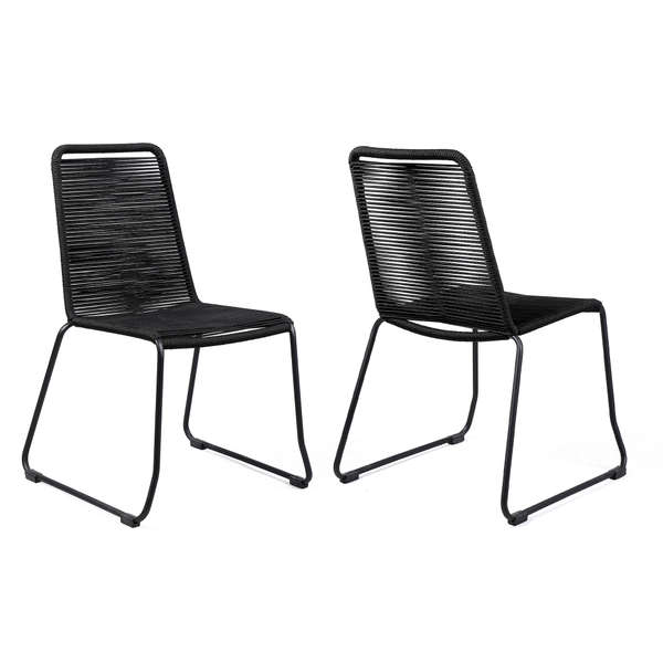 Shasta Outdoor Metal And Black Rope Stackable Dining Chair - Set Of 2
