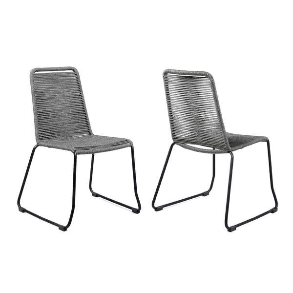 Shasta Outdoor Metal And Grey Rope Stackable Dining Chair - Set Of 2