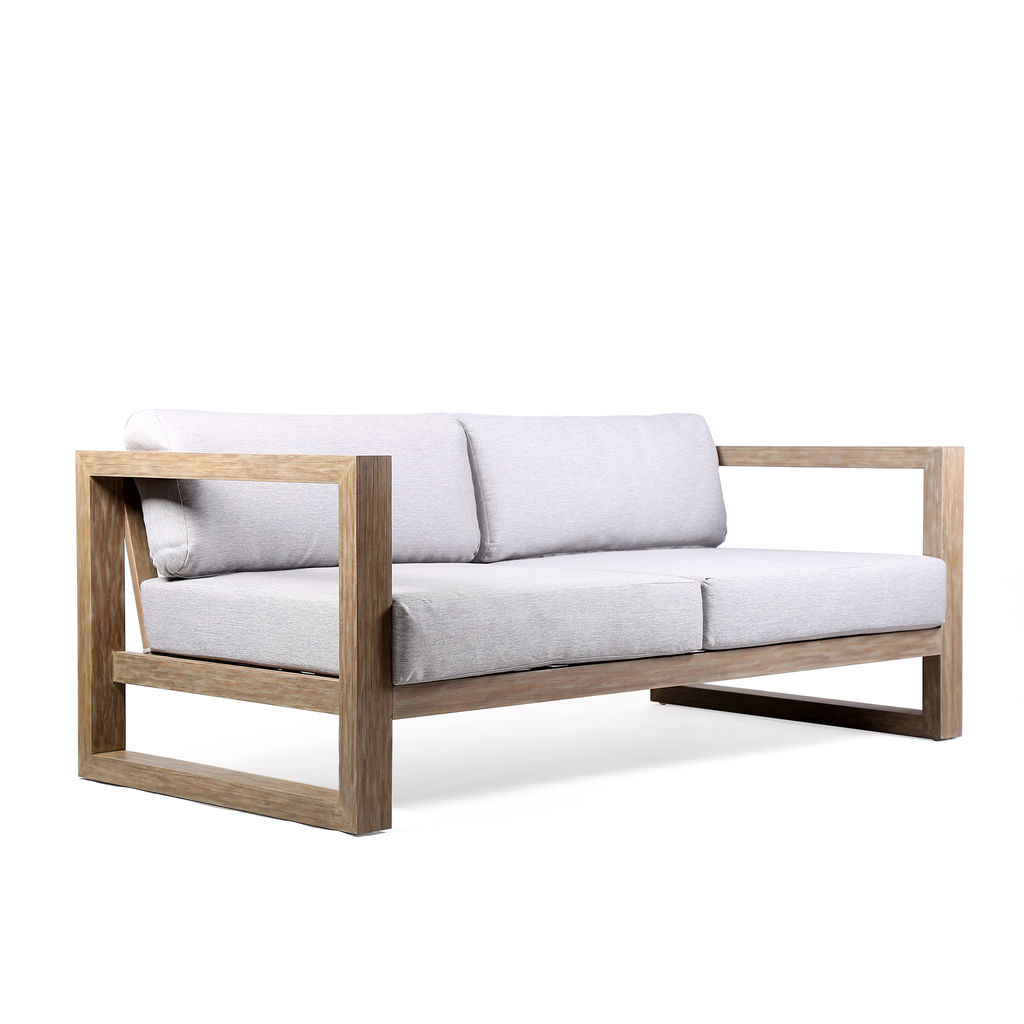 Paradise Outdoor Light Eucalyptus Wood Sofa With Grey Cushions