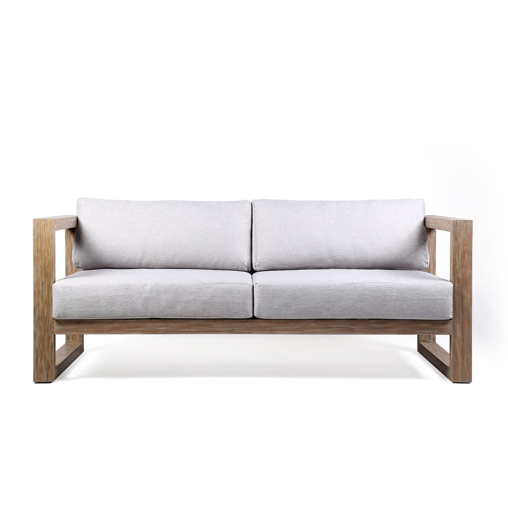 Preview image for Paradise Outdoor Light Eucalyptus Wood Sofa With Grey Cushions