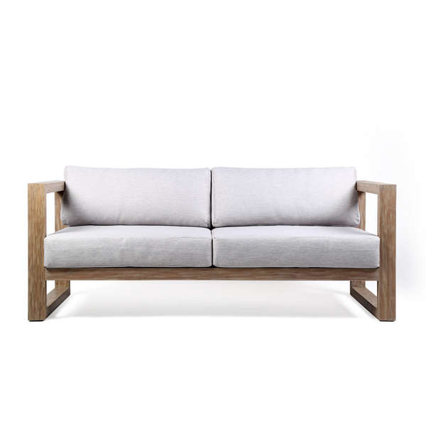 Paradise Outdoor Light Eucalyptus Wood Sofa With Grey Cushions