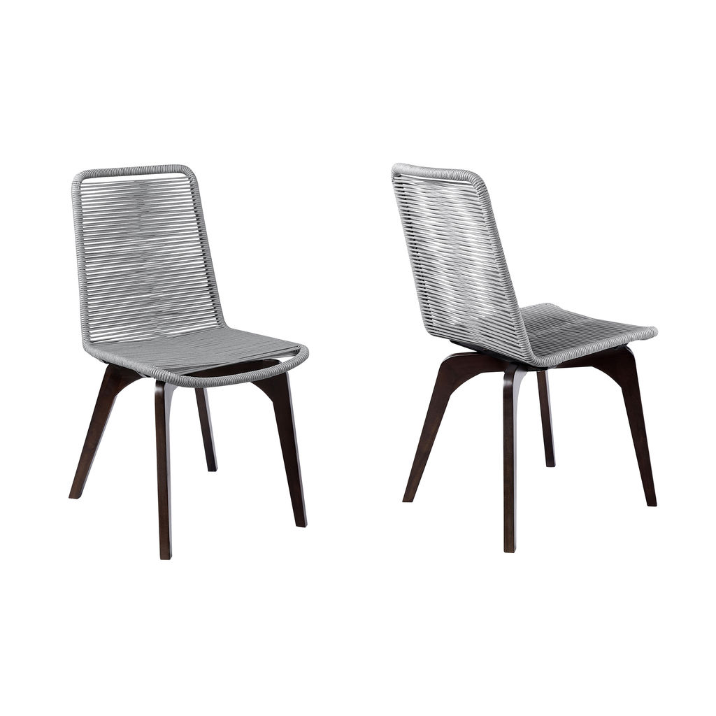 Preview image for Island Outdoor Dark Eucalyptus Wood And Silver Rope Dining Chairs - Set Of 2