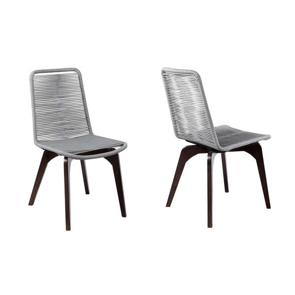 Island Outdoor Dark Eucalyptus Wood And Silver Rope Dining Chairs - Set Of 2