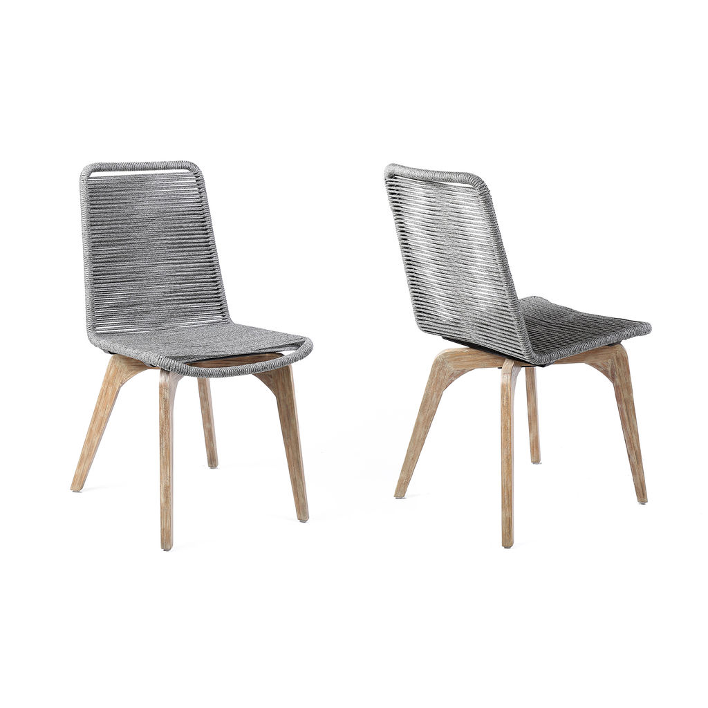 Preview image for Island Outdoor Light Eucalyptus Wood And Grey Rope Dining Chairs - Set Of 2