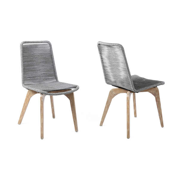 Island Outdoor Light Eucalyptus Wood And Grey Rope Dining Chairs - Set Of 2