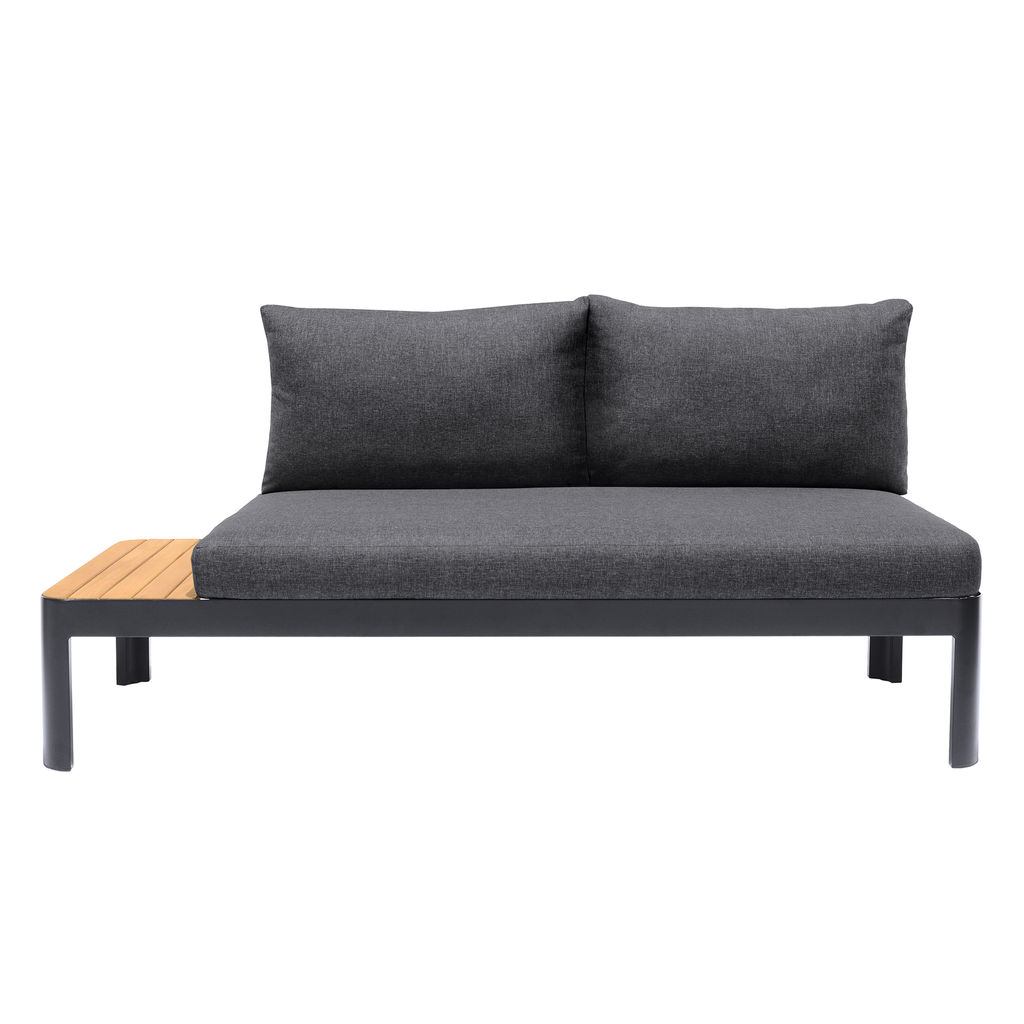 Preview image for Portals Outdoor Sofa In Black Finish With Natural Teak Wood Accent And Grey Cushions
