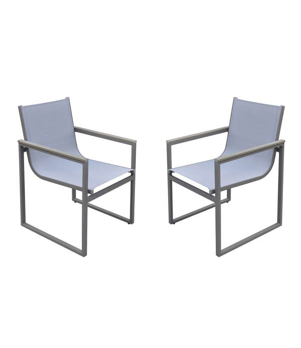 Bistro Outdoor Patio Dining Chair In Grey Powder Coated Finish With Grey Sling Textilene And Grey Wood Accent Arms - Set Of 2