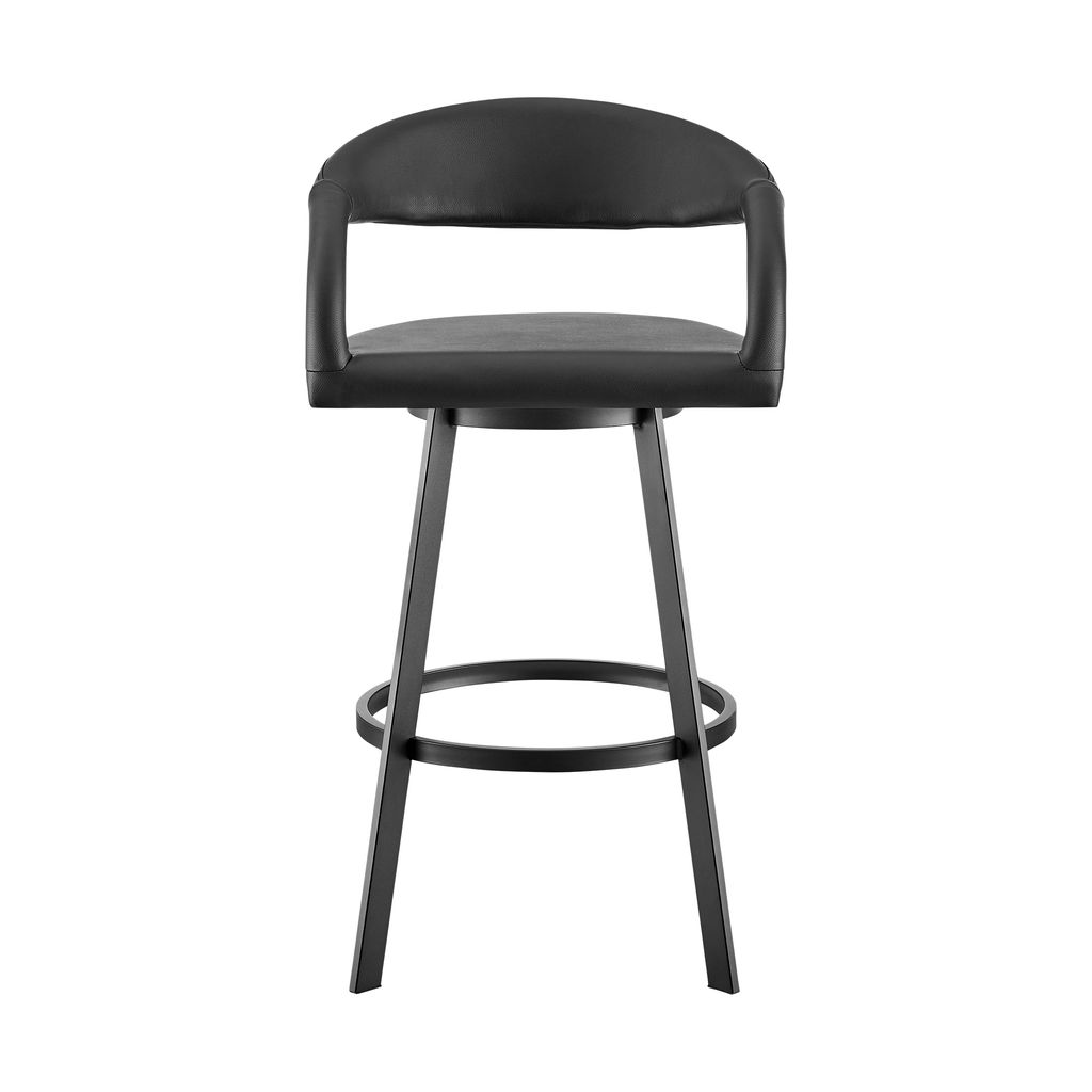 Matte Black Iron And Black Faux Leather 30" Swivel Bar Stool