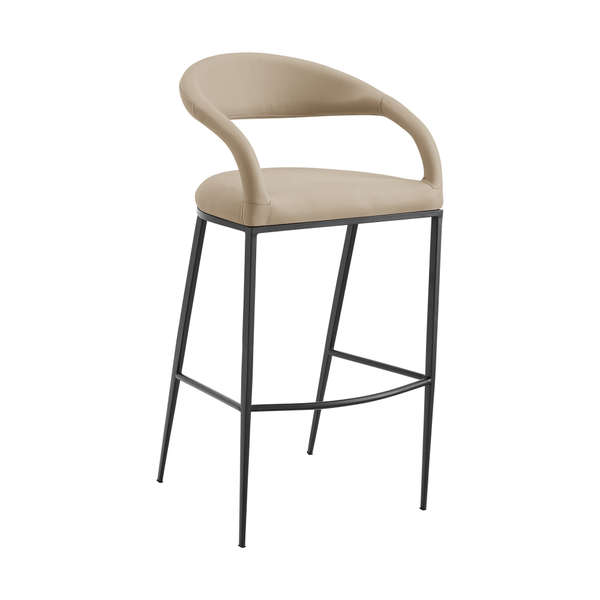 Ramona 30" Bar Stool With Matte Black Iron And Beige Faux Leather