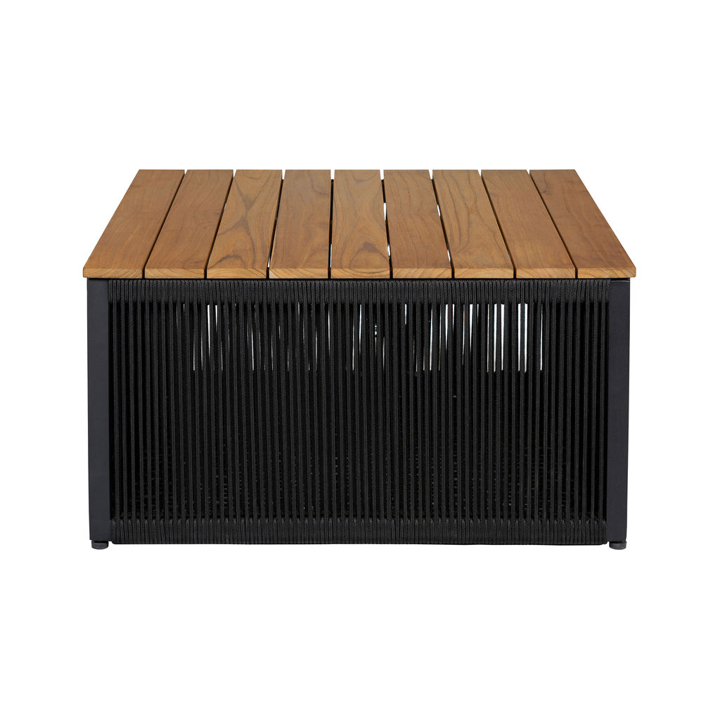 Outdoor Patio Coffee Table, Teak Wood & Black Rope