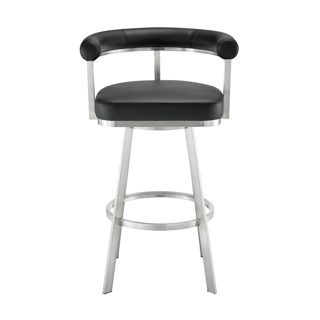 Brushed Stainless Steel With Black Faux Leather 30" Swivel Bar Stool