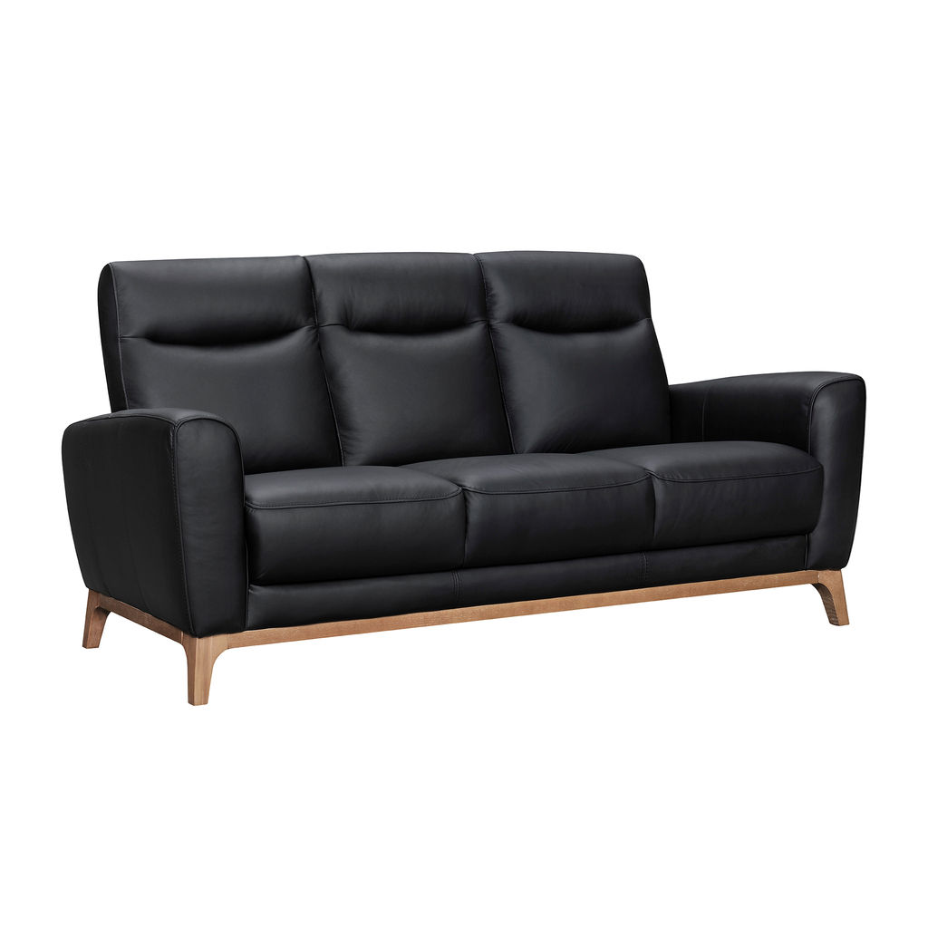 Living Room Black Leather Sofa, 83"