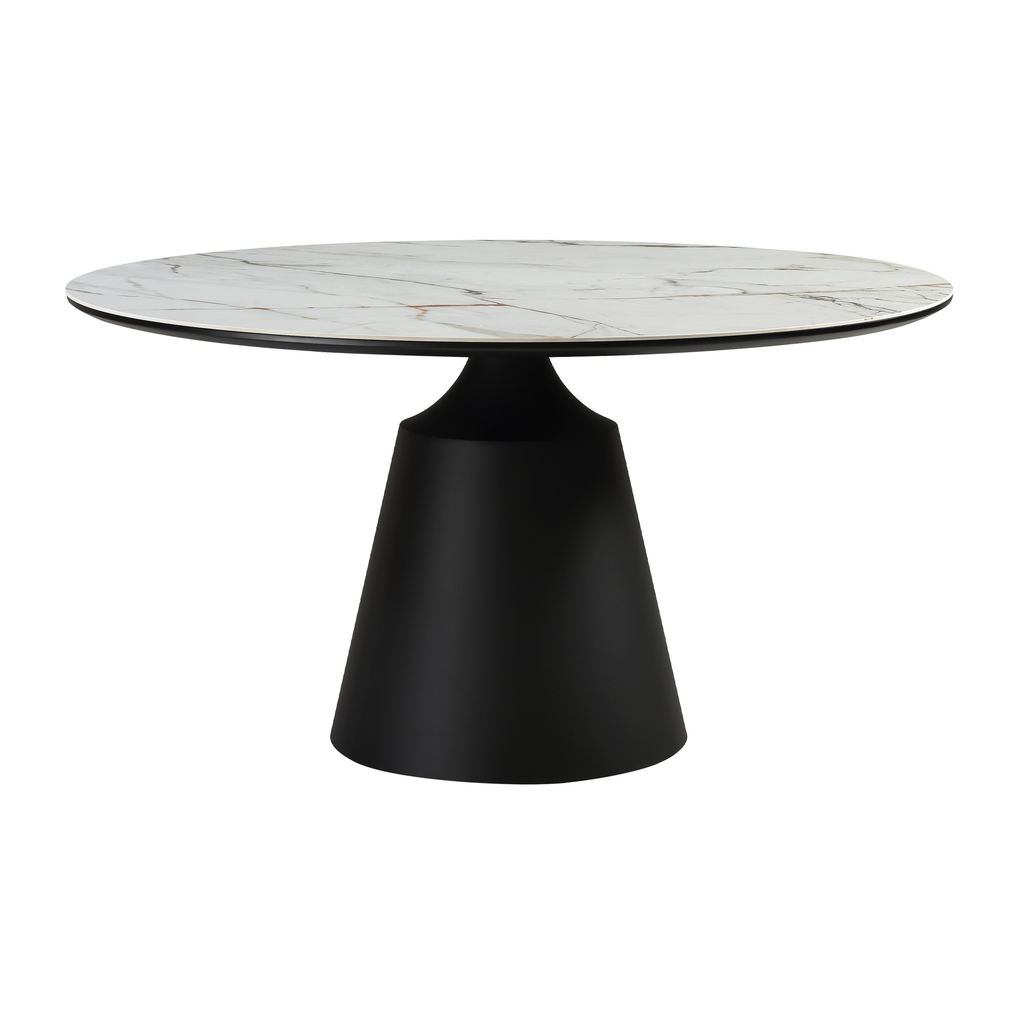 Preview image for Knox Round Dining Table With Stone Top And Black Metal Base