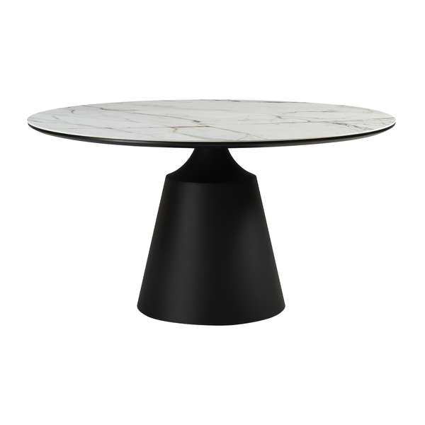 Knox Round Dining Table With Stone Top And Black Metal Base