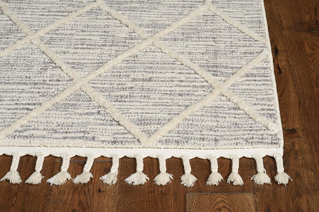 Willow 1102 Ivory Grey Honeycomb Area Rug, 2'2" X 7'6" Runner