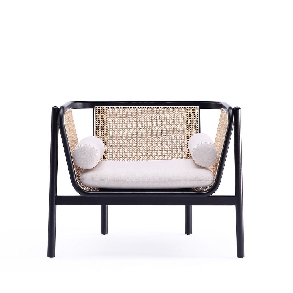 Preview image for Versailles Accent Chair In Black, Natural Cane And Cream